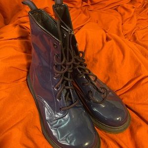 No Boundaries Lace Up Blue Leather Ankle Boots